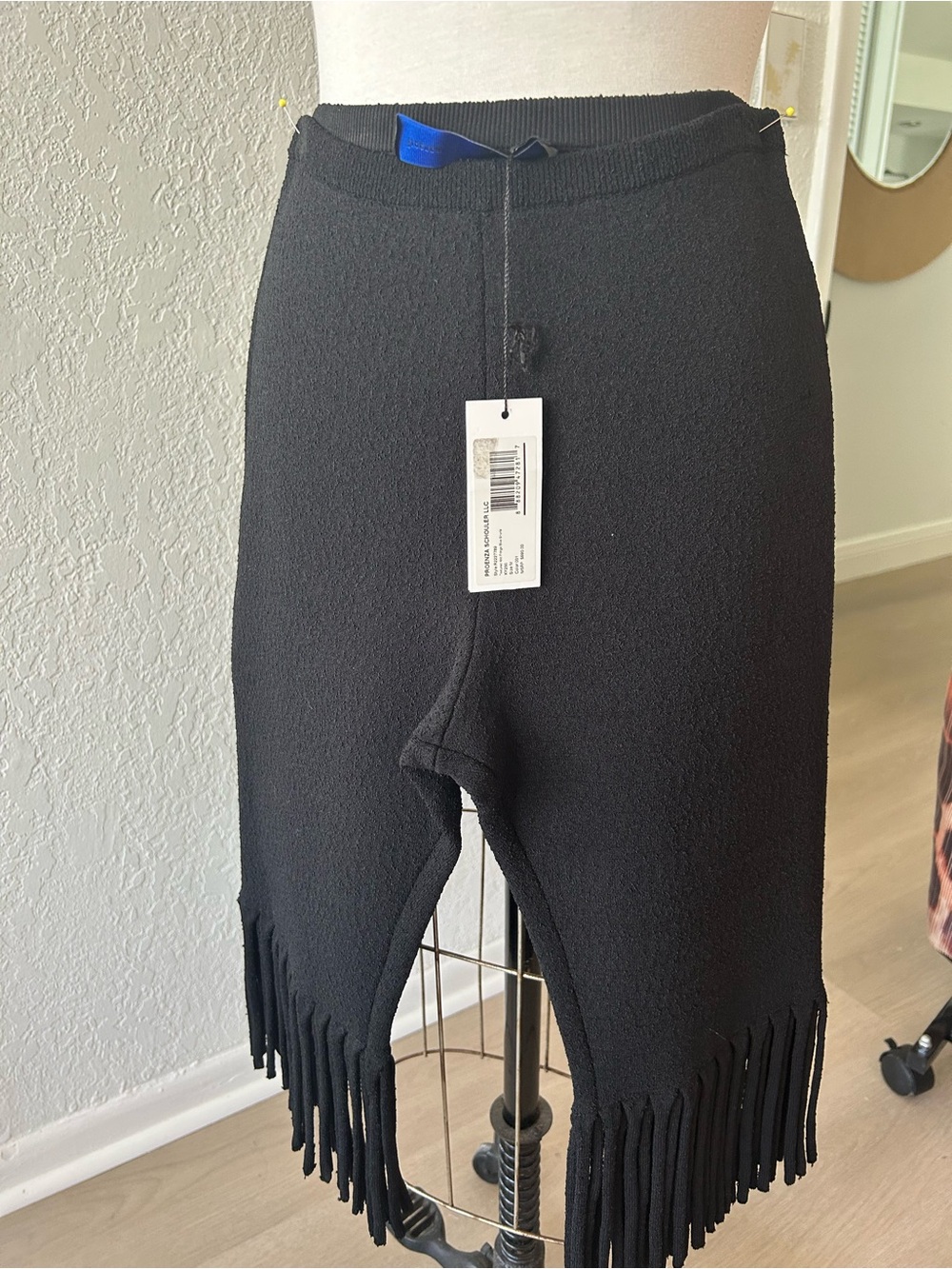 Proenza Schouler Black Fringe Knit Capris